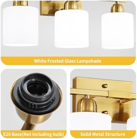 4 Light Gold Vanity Light Fixture with Frosted Glass Shades
