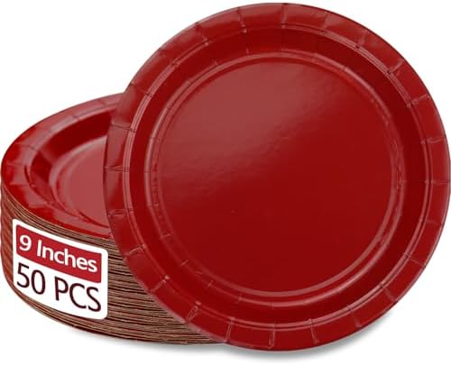 50 Pcs Red Paper Plates 9 Inch Christmas Party Plates