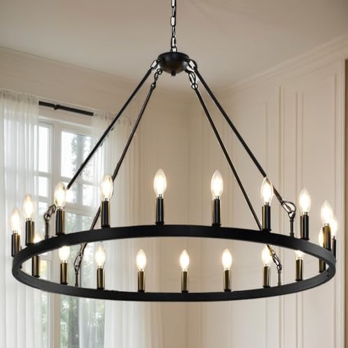 Black Wagon Wheel Chandelier 20 Light Modern Farmhouse Ceiling Light