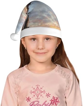 Elephant Giraffe Mountain Top Sunset Santa Hat for Kids