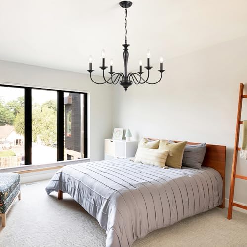 Modern Farmhouse Chandelier 6 Lights Black Metal