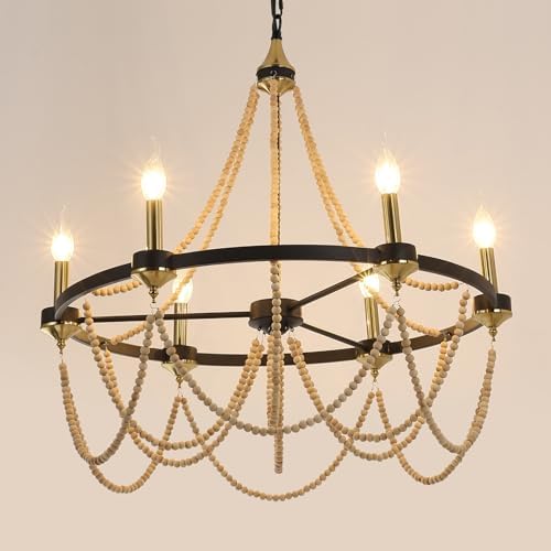 COCOSTAR Black Beaded Chandelier with 6-Light 28 Inch Large