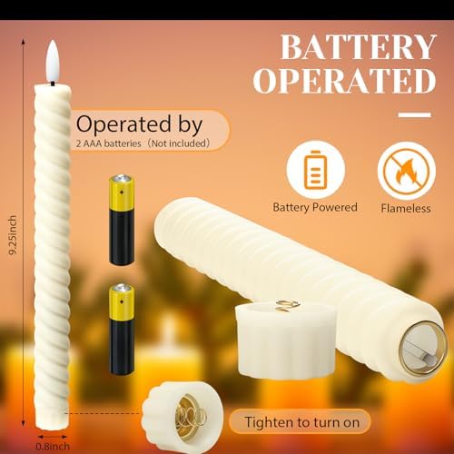 Tuanse 24 Pcs 10 Inch Flameless Twisted Taper Candles