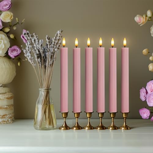 6 Pack LED Flameless Dusty Rose Taper Candles with Remote 24H Timer