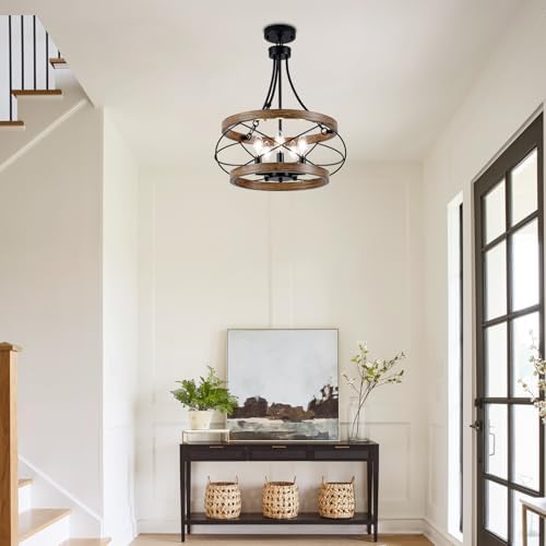 5 Light Farmhouse Chandelier with Rustic Drum Design
