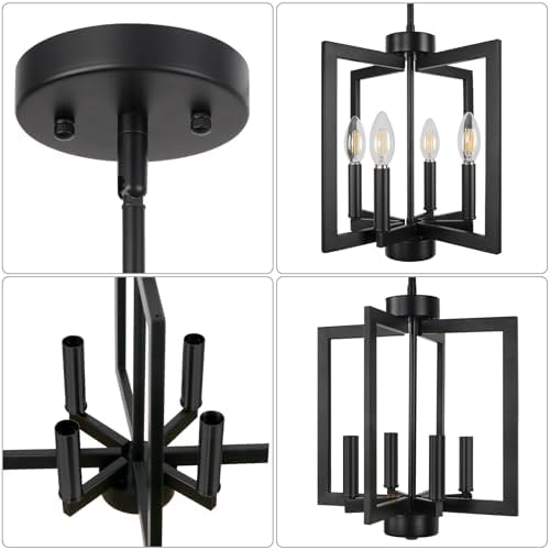 4-Light Black Farmhouse Chandelier for Entryway and Dining Room