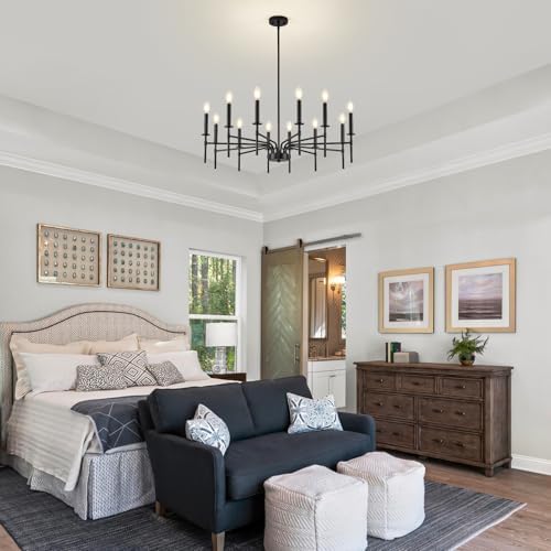 Qamra 12 Light Metal Black Chandelier for Dining Room