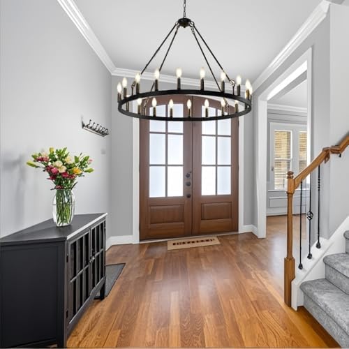 Black Wagon Wheel Chandelier 20 Light Modern Farmhouse Ceiling Light
