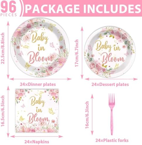 96Pcs Baby in Bloom Party Set for 24 Guests