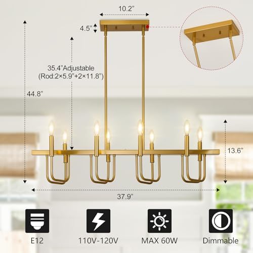 Niloah 8 Light Brushed Gold Chandelier Modern