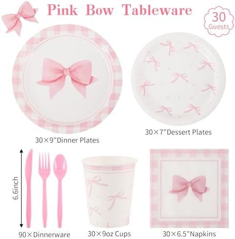 Coquette Pink Bow Party Tableware Set 210 Pcs