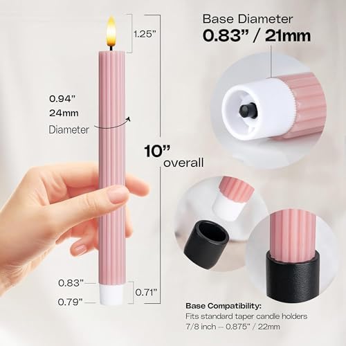 6 Pack LED Flameless Dusty Rose Taper Candles with Remote 24H Timer