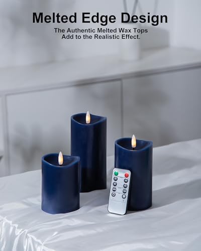 Velsyn Navy Blue Flameless Candles with Remote and Timer