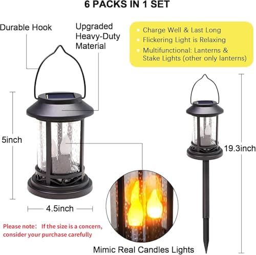 Beautyard Outdoor Solar Candle Lanterns 6 Pack Black