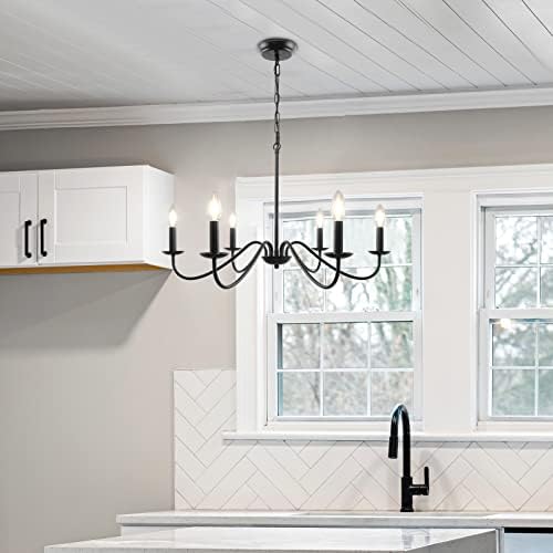 Cunfash 6-Light Black Chandelier for Dining Room and Kitchen Island