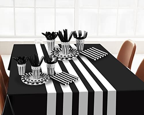 Remagr 154 Piece Disposable Dinnerware Set with Striped Tablecloth