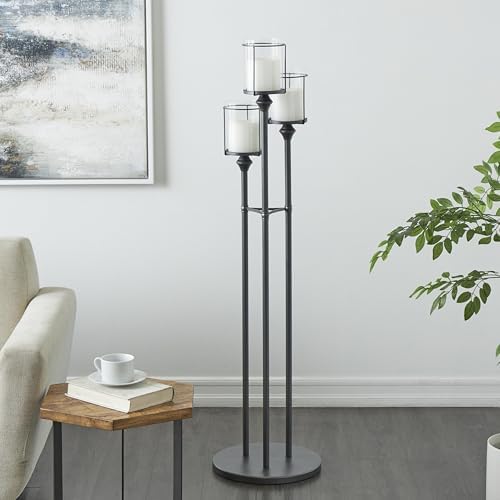 Deco 79 Metal Floor Hurricane Lamp with 3 Posts and Round Base