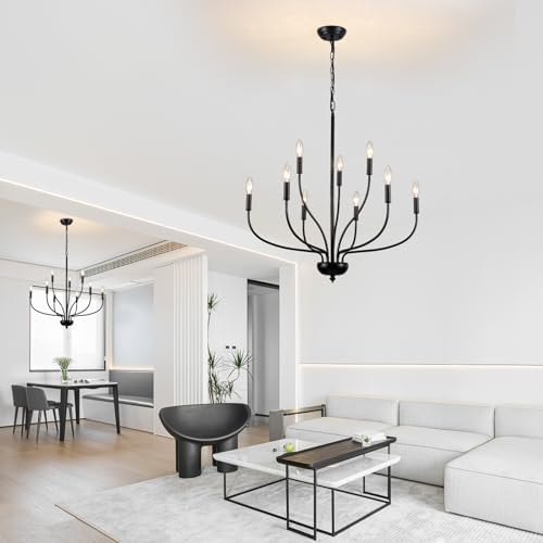 Black 9-Light Chandelier for Dining Room and Entryway