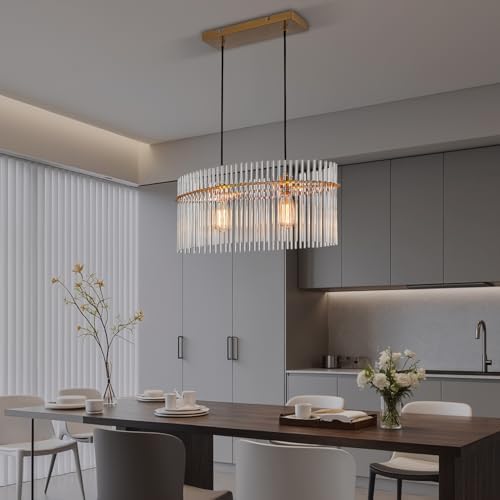 Modern Crystal Chandelier with Adjustable Height Gold Frame