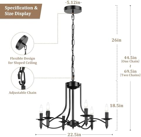 Brightever 6-Light Black Chandelier for Dining Room