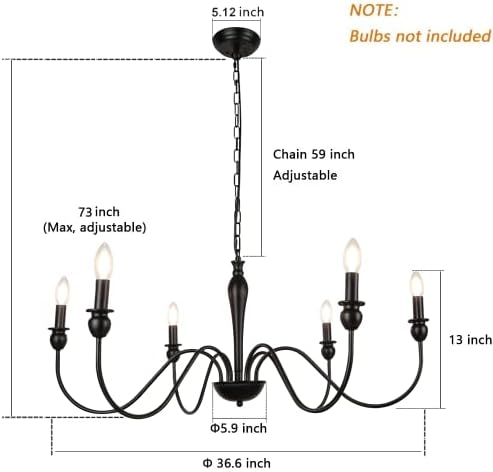 6-Light Black Farmhouse Chandelier with 1-Light Rattan Ceiling Light