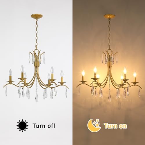 Modern Gold 6-Light Crystal Chandelier for Living Room