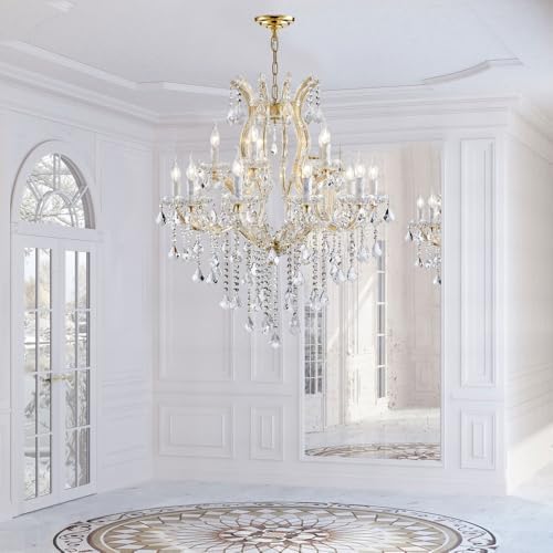 Modern Gold Chandelier Light Fixture with 15 Lights and 2 Layers