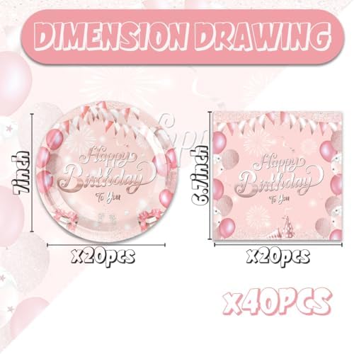40pcs Pink Rose Gold Plates Party Set