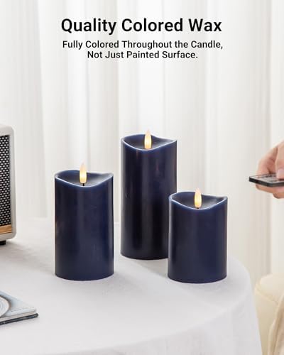 Velsyn Navy Blue Flameless Candles with Remote and Timer