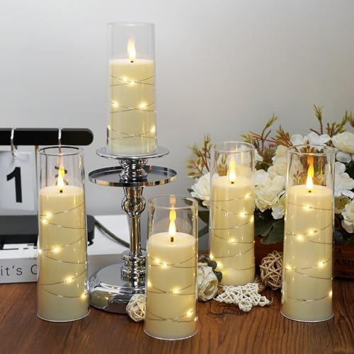 Set of 7 Flameless Candles with Star String and Remote Control