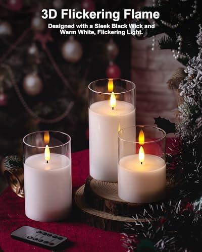 Stmarry 3D Flickering LED Candles with Remote and Timer Set of 3 Clear