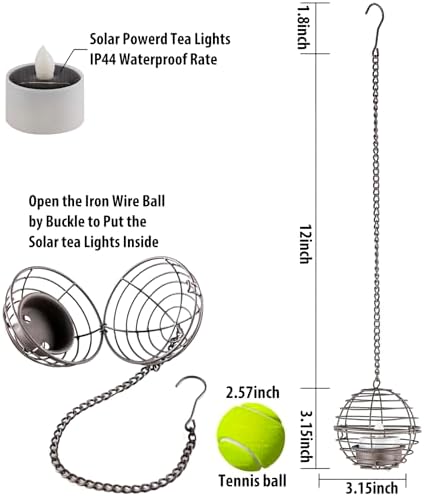 Solar Hanging Lanterns Outdoor Waterproof Rust Iron Ball Candle Holder 4Pack