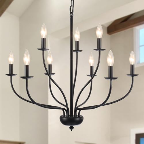 Black Farmhouse Chandelier 9 Light 2 Tier Dimmable Dining Room Light