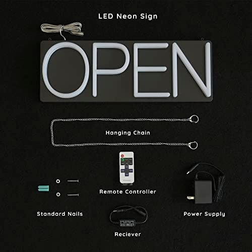 HiNeon White Neon Open Sign 20x7 LED Light with Remote