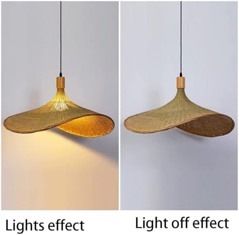 KADELONG Rattan Chandelier Pendant Light Wicker Retro E26 E27 Ceiling Lampshade