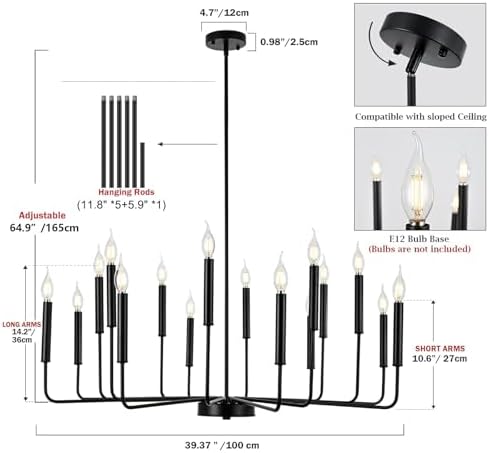 Modern Black Farmhouse Chandelier with 16 Lights