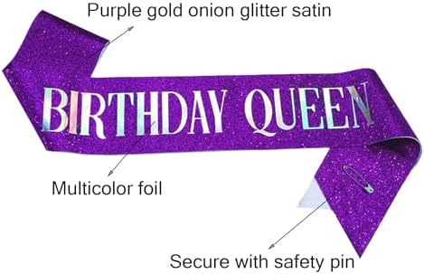 Birthday Queen Sash with Purple Glitter Satin and Silver Iridescence Foil