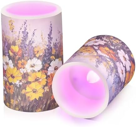 Yellow White Purple Flameless Candles with Remote Control Set of 2