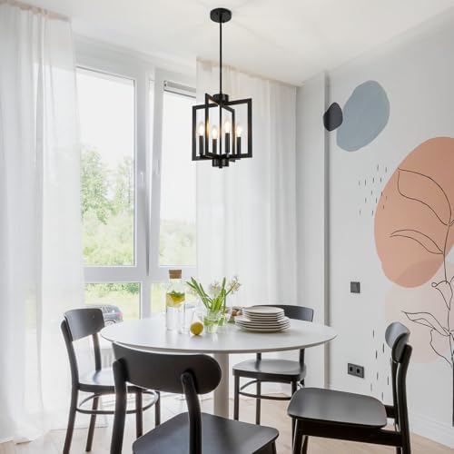 4-Light Black Farmhouse Chandelier for Entryway and Dining Room