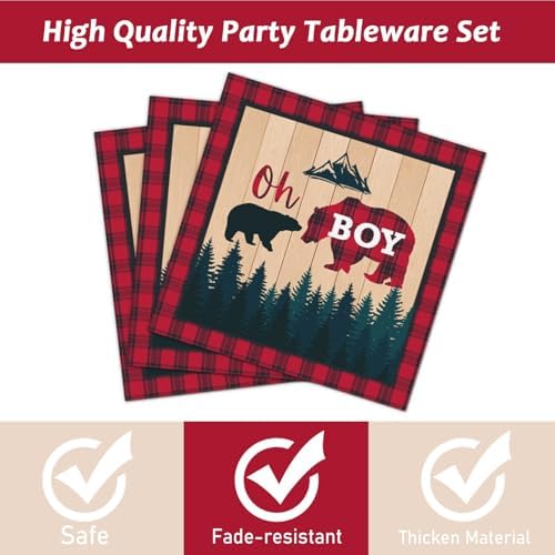 Buffalo Plaid 96 Pcs Party Plates Napkins Set for 24 Guests