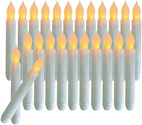 Set of 24 Flameless LED Taper Candles with Warm Yellow Flickering Light