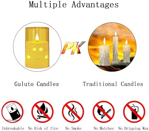 Flameless LED Candles with Star String Set of 2 Gold Remote and Timer