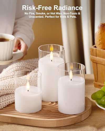 Stmarry 3D Flickering LED Candles with Remote and Timer Set of 3 Clear