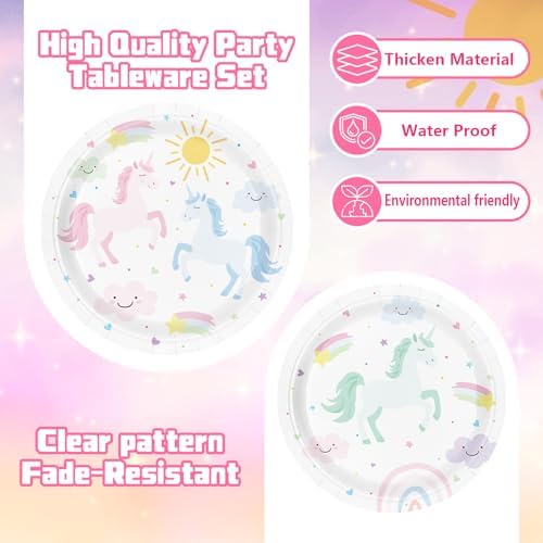 Unicorn Party Supplies for 24 Guests Pastel Tableware Set