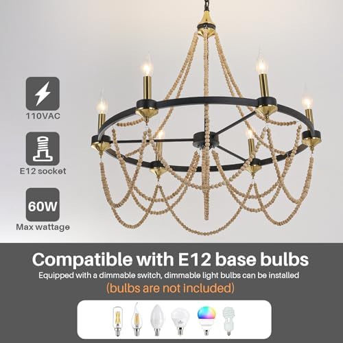 COCOSTAR Black Beaded Chandelier with 6-Light 28 Inch Large