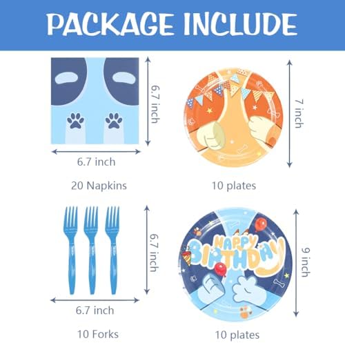 50 Pcs Cartoon Blue Dog Party Tableware Set