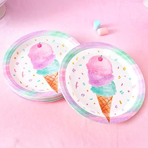 WERNNSAI Ice Cream Party Plates and Napkins - 100PCS for 50 Guests
