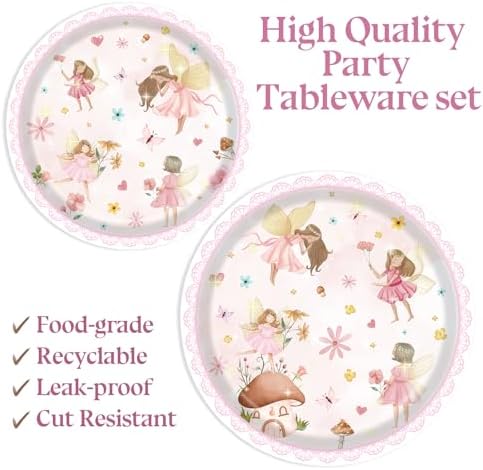 72PCS Fairy Plates and Napkins Birthday Party Supplies