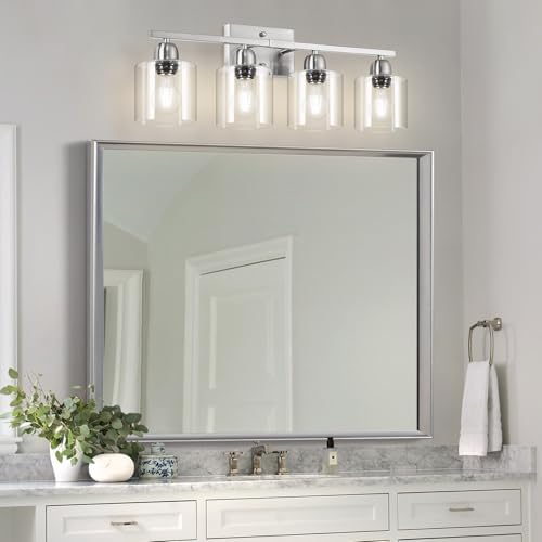 Brushed Nickel Vanity Lights Over Mirror 4 Light Wall Fixtures