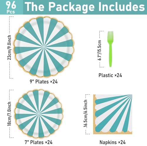 96PCS Green and White Party Plates Set for 24 Guests